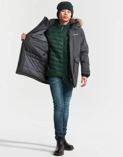 Didriksons Boys Madi Parka Jacket - Coal Black Ski Wear