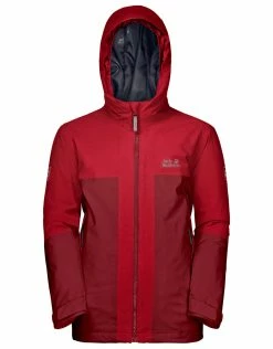 Jack Wolfskin Ski Wear Boys Powder Mountain Ski Jacket - Dark Red Lacquer