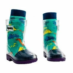 Squelch Wellies Transparent Welly Boots And Sock Package - Trains Jackets
