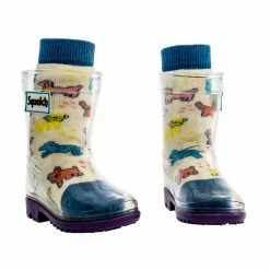 Squelch Wellies Transparent Welly Boots And Sock Package - Pastel Poodles Jackets