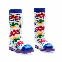 Squelch Wellies Transparent Welly Boots With Set Of Three Junior Welly Socks In A Gift Box 2