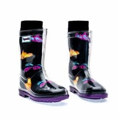 Squelch Wellies Transparent Welly Boots And Sock Package - Neon Zebra