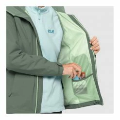 Outdoor Clothing Jack Wolfskin Womens Evandale Hardshell Hiking Jacket - Hedge Green