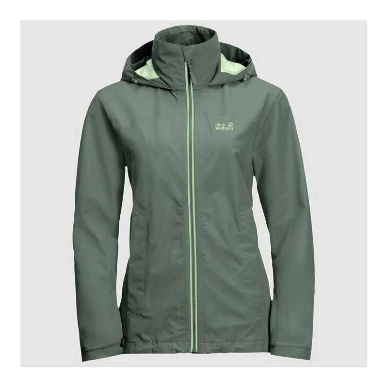 Outdoor Clothing Jack Wolfskin Womens Evandale Hardshell Hiking Jacket - Hedge Green
