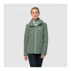 Outdoor Clothing Jack Wolfskin Womens Evandale Hardshell Hiking Jacket - Hedge Green