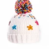 Evercreatures Hats And Beanies Girls Maggie Knitted Bottle Hat With Sewn Flowers - Cream