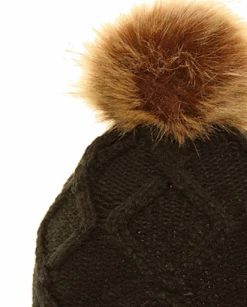 Evercreatures Ladies Michy Cable Knit Bobble Hat Fuax Poms - Black Hats
