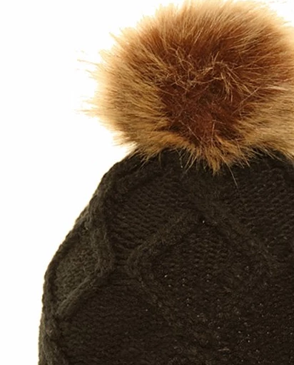 Evercreatures Ladies Michy Cable Knit Bobble Hat Fuax Poms - Black Hats
