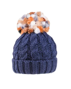 Evercreatures Ladies Rita Chunky Knit Bobble Hat - Fleece Lined - Navy Hats