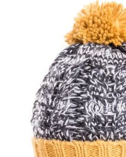 Evercreatures Mens Stan Chunky Cable Knit Bobble Hat - Mustard Hats