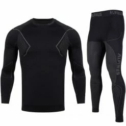 Outdoor Clothing Alpinus Mens Active Base Layer Set Thermoactive Underwear - Black/Gray