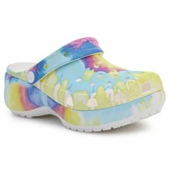 Crocs Womens Classic Platform Tie Dye Graphic Clog - Colorful Slides