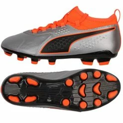 Puma Mens One 3 Lth HG Football Boots - Gray/Orange Trainers