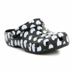 Crocs Womens Classic Heart Print Clog - Black/White Slides