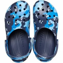 Slides Crocs Mens Classic Printed Camo Shoes - Navy Blue/Blue