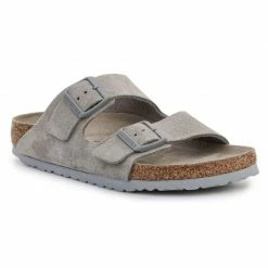 Birkenstock Womens Arizona BS Stone Coin Slippers - Gray Slides