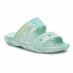 Crocs Womens Classic Marbled Sandals - Blue Slides
