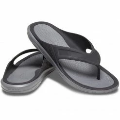 Crocs Mens Swiftwater Wave Flip Flops - Black/Gray Slides