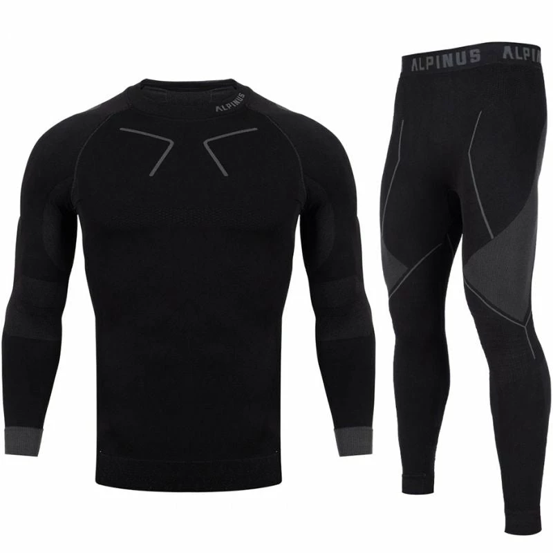 Alpinus Men's Tactical Base Layer Set Thermoactive Underwear - Black/Gray Outdoor Clothing