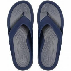 Slides Crocs Mens Swiftwater Wave Flip Flops - Navy Blue/Gray