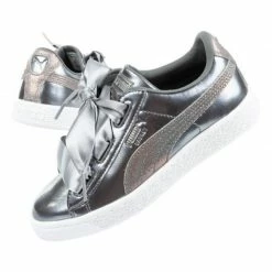 Puma Junior Basket Heart Lunar Shoes - Silver Footwear