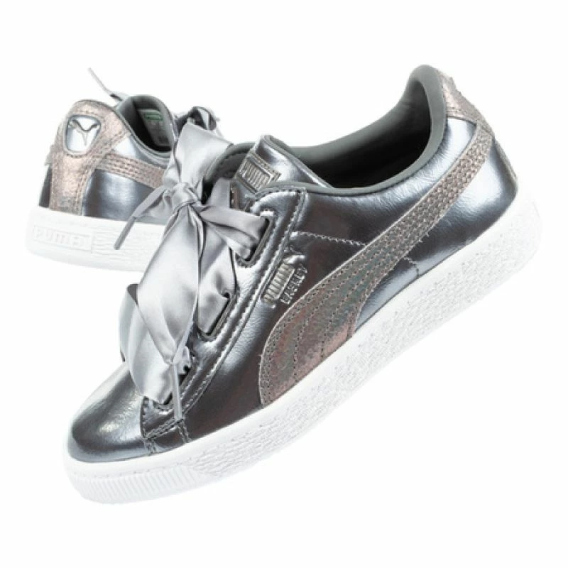 Puma Junior Basket Heart Lunar Shoes - Silver Footwear
