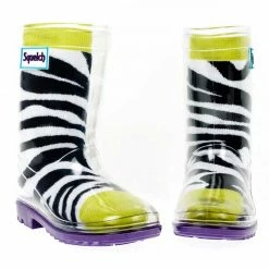 Squelch Wellies Transparent Welly Boots And Sock Package - Neon Zebra